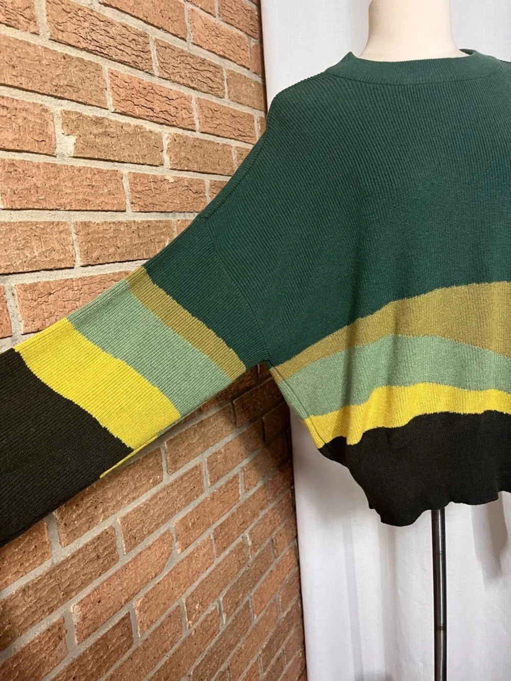 prAna Colorblock Sweater XL Green Yellow Oversized Knit Boho Casual